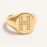 "H" 9ct yellow gold diamond set initial H signet ring